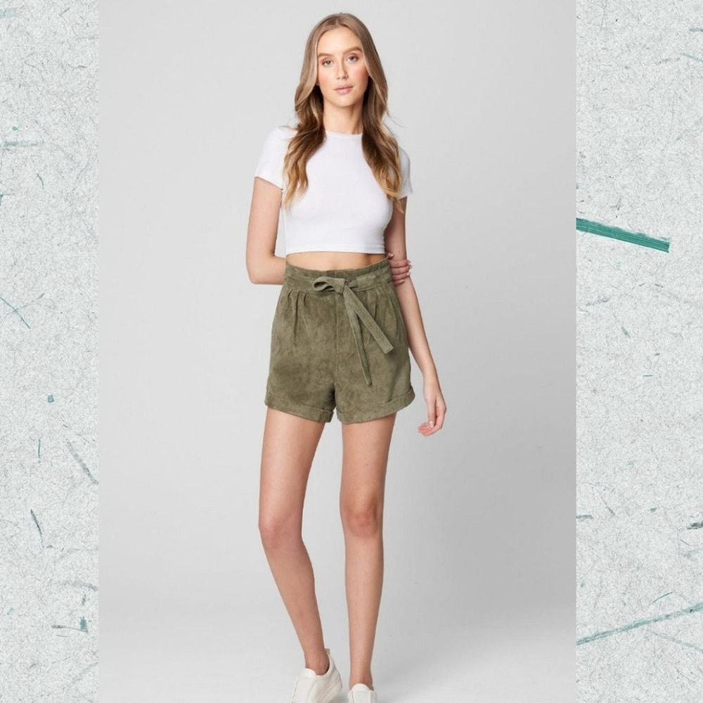 Blank NYC Women's suede Leather shorts in Rosemary Fully lined Size 26 or 29 NWT